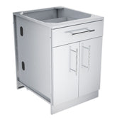 Sunstone 24", 30”, or 36” Double Door Base Cabinet with Shelf & Reversible Top Drawer or False Panel showcasing its stylish stainless steel design and ample storage for outdoor kitchens.